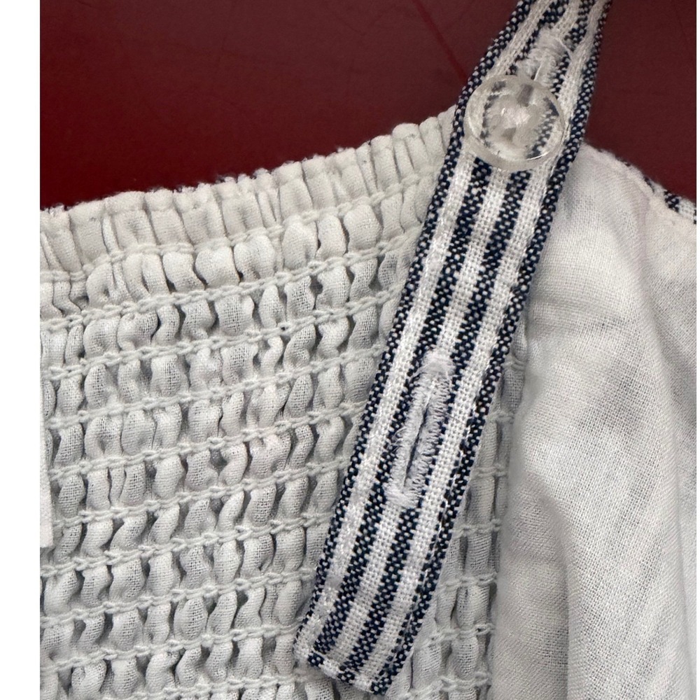 Gap Dress Blue White Striped Linen Blend Apron Ruffle Midi Smocked 10 Tall - Picture 7 of 13